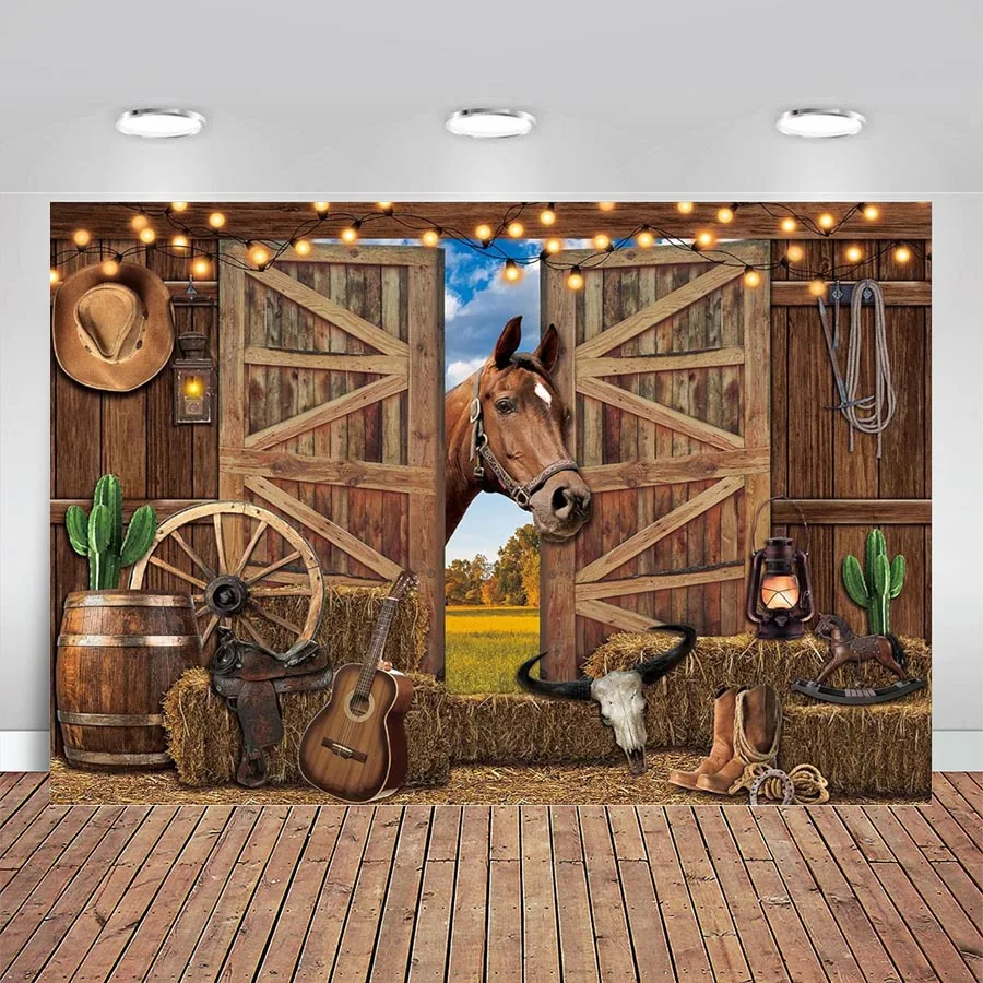 

Western Cowboy Backdrop Horse Stable Barn Vintage Wooden House Western Party Background Kids Boy Birthday Party