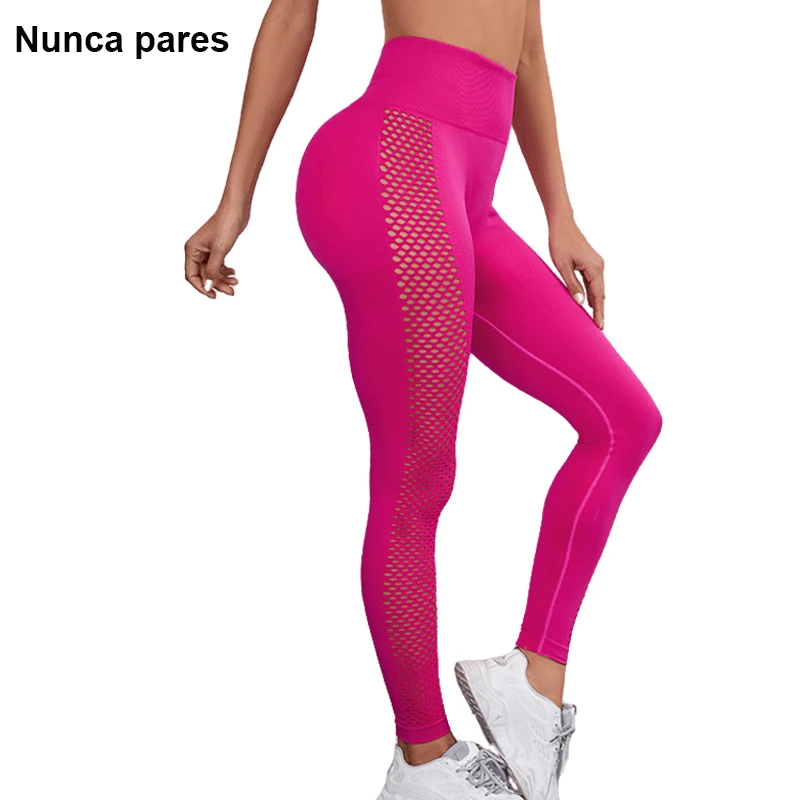 Leggings da Yoga senza cuciture abbigliamento sportivo da palestra per donna Push Up Mesh scava fuori i pantaloni da corsa da allenamento a vita alta