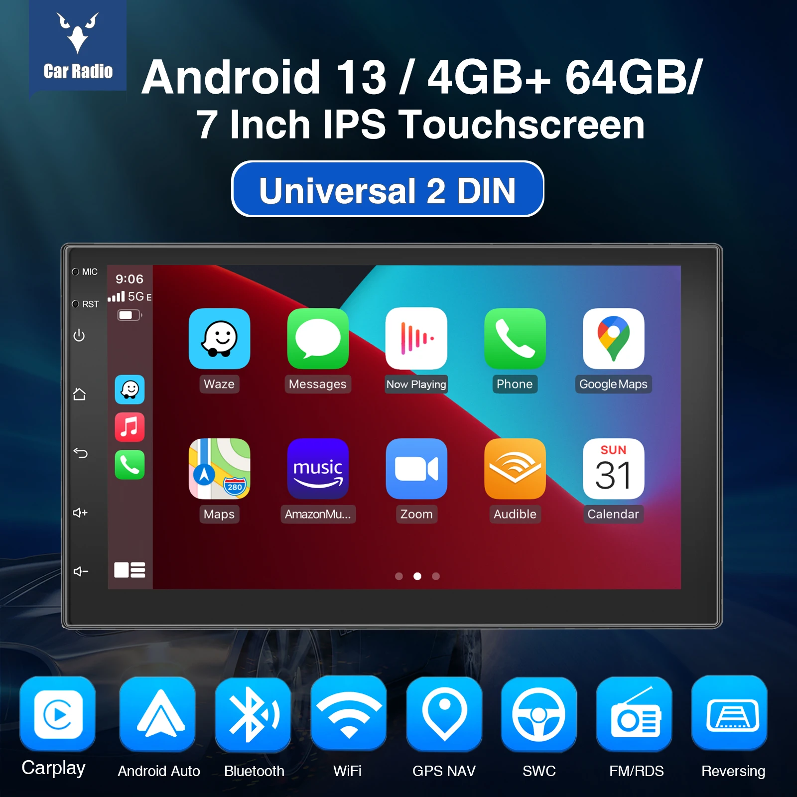 ESSGOO راديو أندرويد 7 بوصة تعمل باللمس ستيريو سيارة مزدوج الدين مع نظام تحديد المواقع Navi، BT، WiFi، رابط مرآة الهاتف iOS، راديو FM، USB، SW