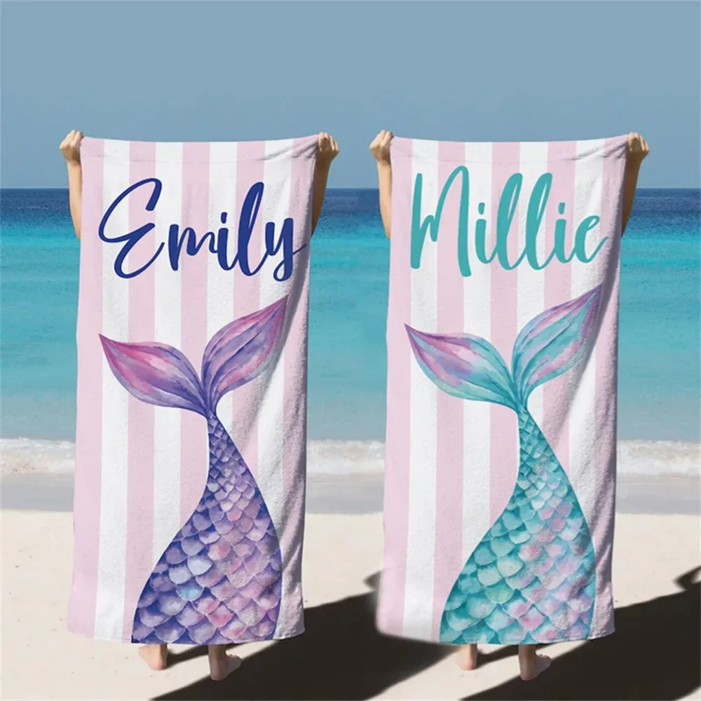 Mermaid Tail Custom Name Beach Towel Bachelorette Trip Party Favors Personalized Pool Bath Towel Mermaid Birthday Gift For Kids