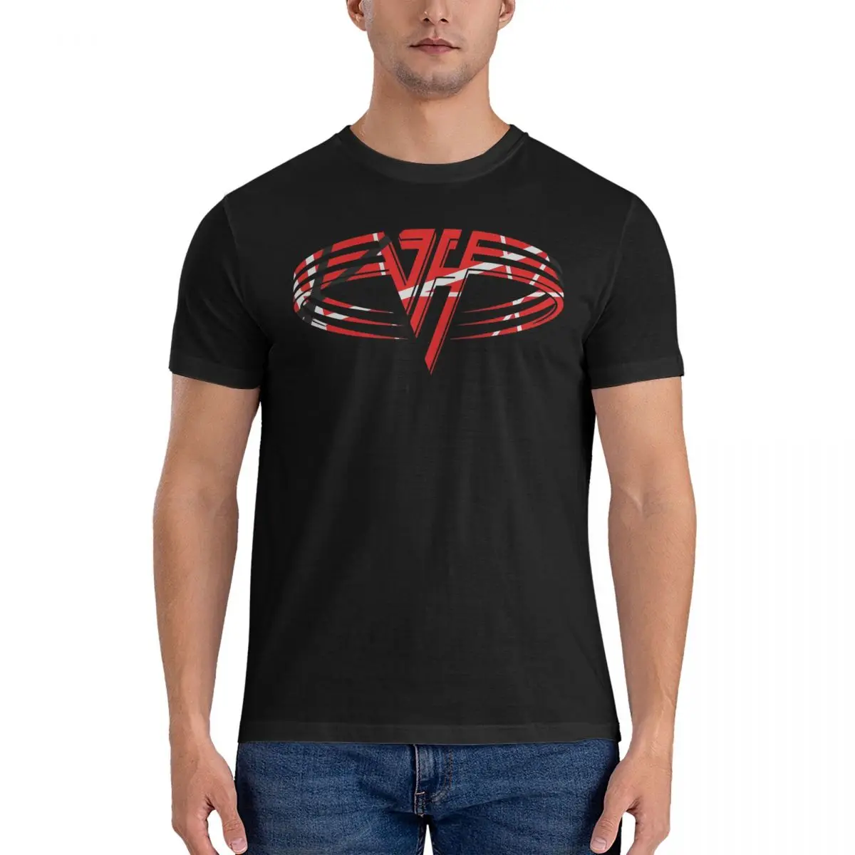 Logo T-Shirt for Men Van Halen Casual 100% Cotton Tee Shirt O Neck Short Sleeve T Shirts Birthday Gift Clothes