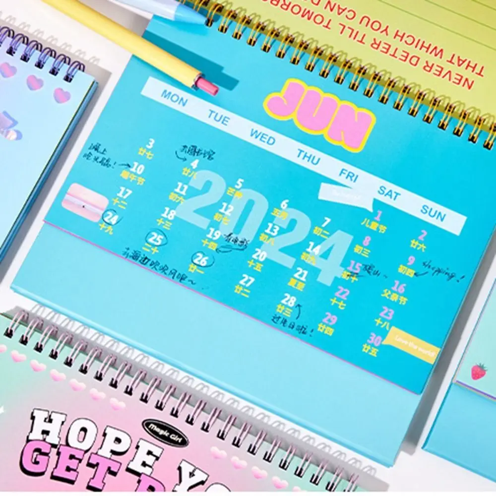 Календарь с новым годом 2024, милые настольные календари в стиле INS с вишневым тортом, ежедневный расписание, настольный планировщик