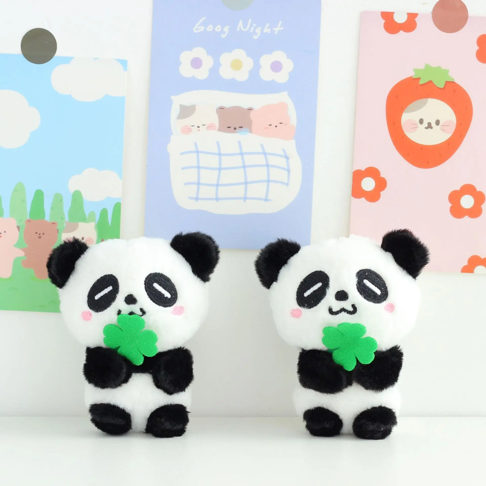 Creative Lucky Four Leaf Grass Panda  New Cute funny keychain stuffed soft sweet Pendant decorate doll couple birthday gift