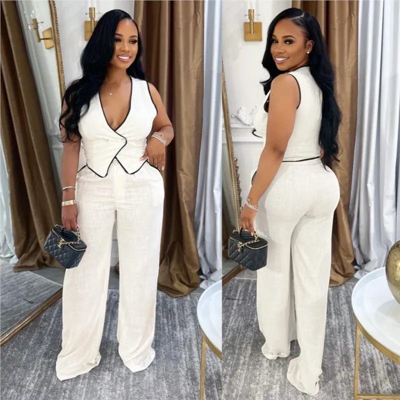 

Fashion Pure Color Elegant Set Strapless Vest Tops & Wide Leg Pants Suit 2025 Summer Street 2 Piece Sets Women Outfit Tracksuit