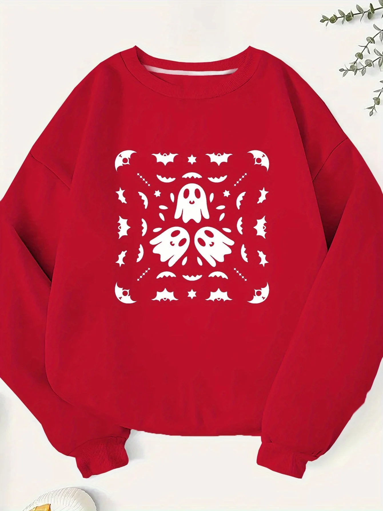 Women's Sweatshirt Halloween-Scary Ghosts Design,bats and Pumpkins Comfortable for Autumn/winter, Machine Washable