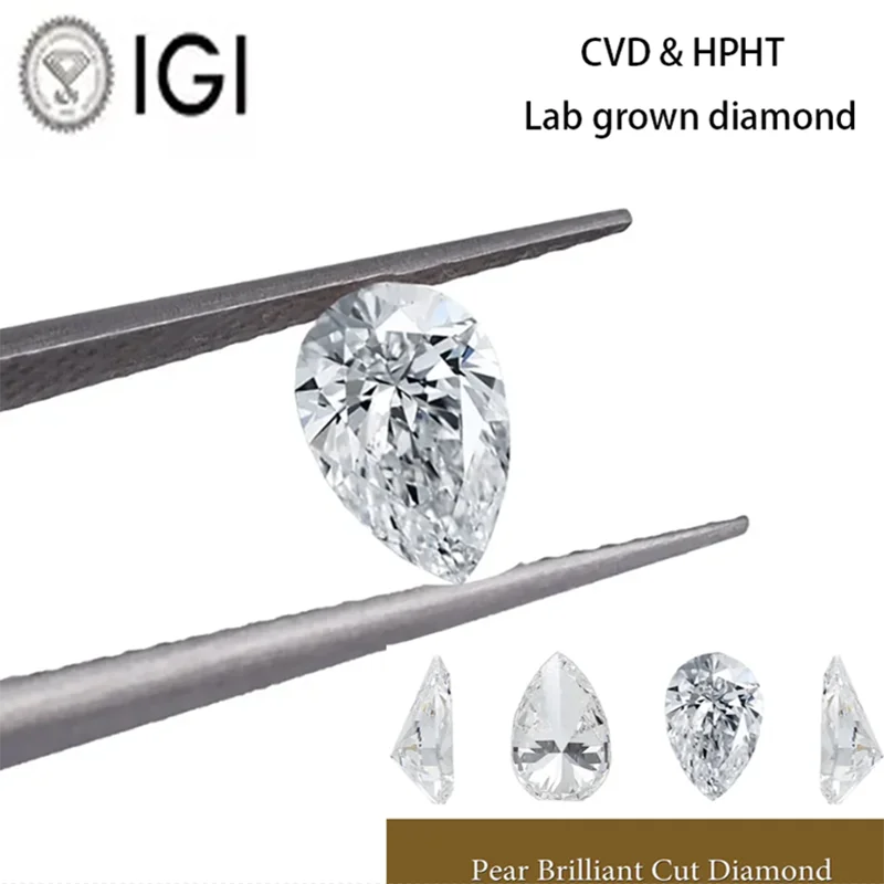 

Лабораторный бриллиант, сертифицированный IGI 1-3 карата D-E vs-VVS1 CVD и HPHT, выращенный в лаборатории бриллиант грушевидной огранки для изготовления ювелирных изделий на заказ