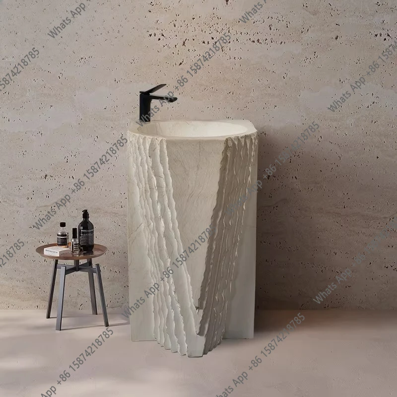 

Imitation marble stone pattern art basin special-shaped column basin integrated floor-to-ceiling sink high-end face wash table