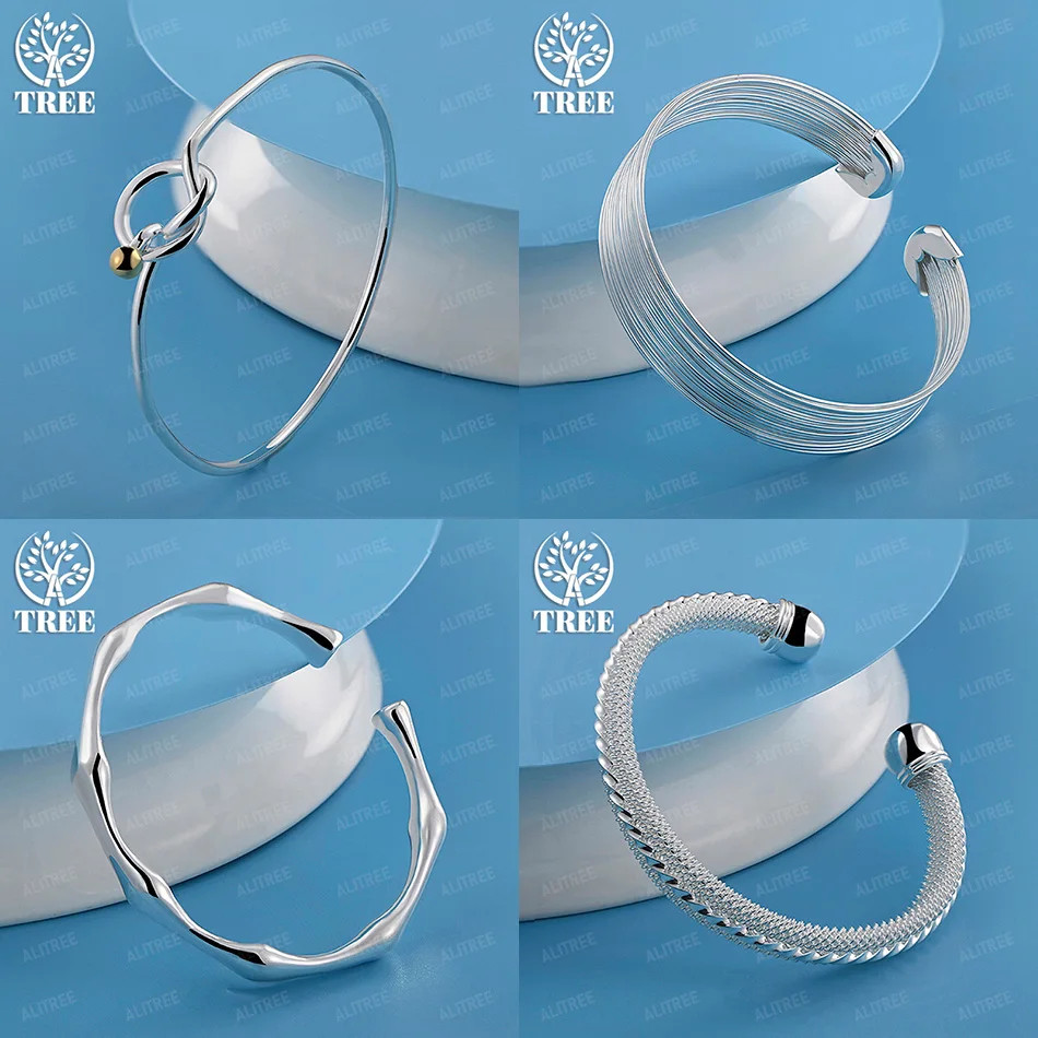 

Women's Trendy 925 Sterling Silver Bamboo Multi-line Round Open Bangles Fine Jewelry Accessories Birthday Engagement Party