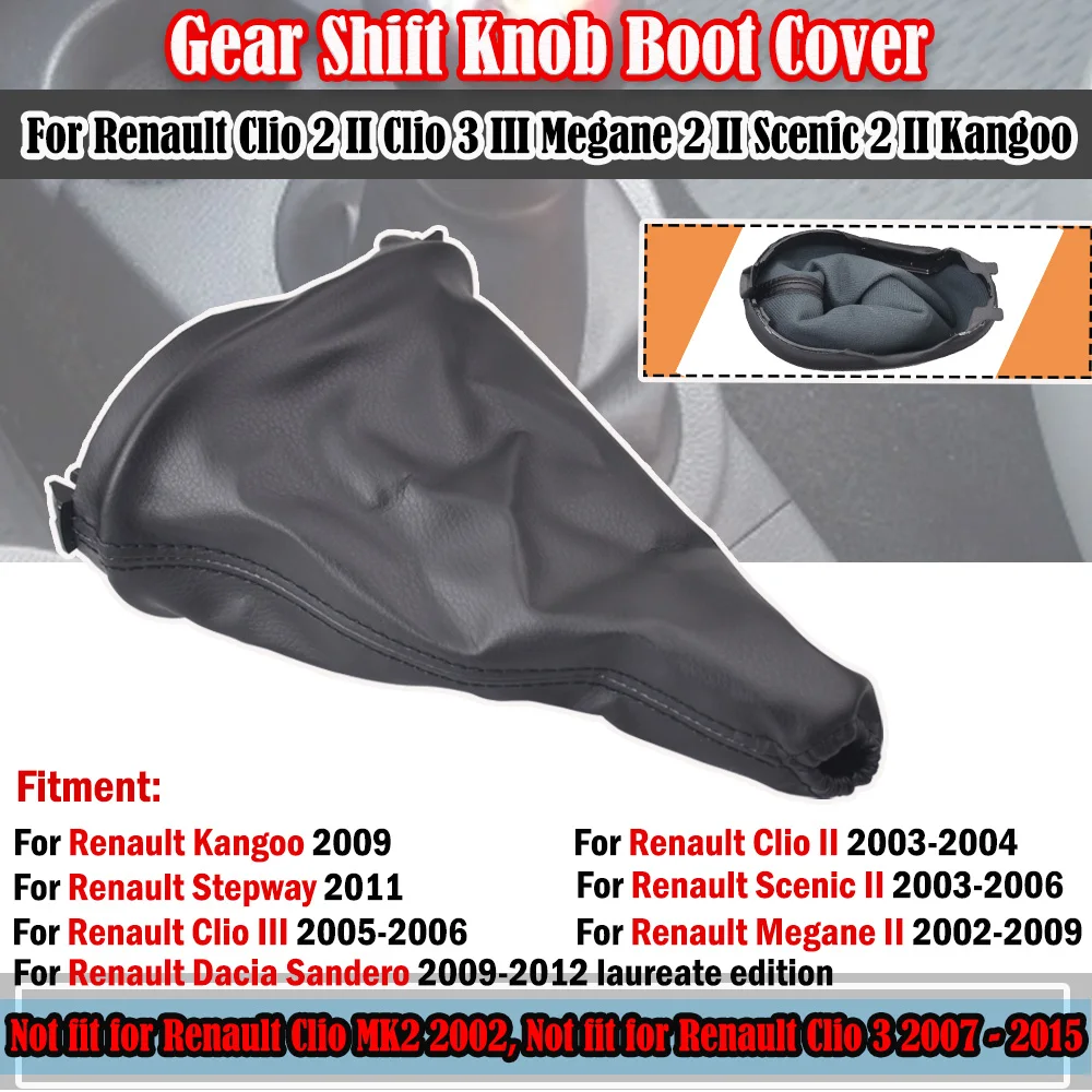 Perilla de palanca de cambios de coche, cubierta de maletero para Renault Clio II Clio III Megane 2 II Scenic II Kangoo Stepway Dacia Sandero de cuero PU