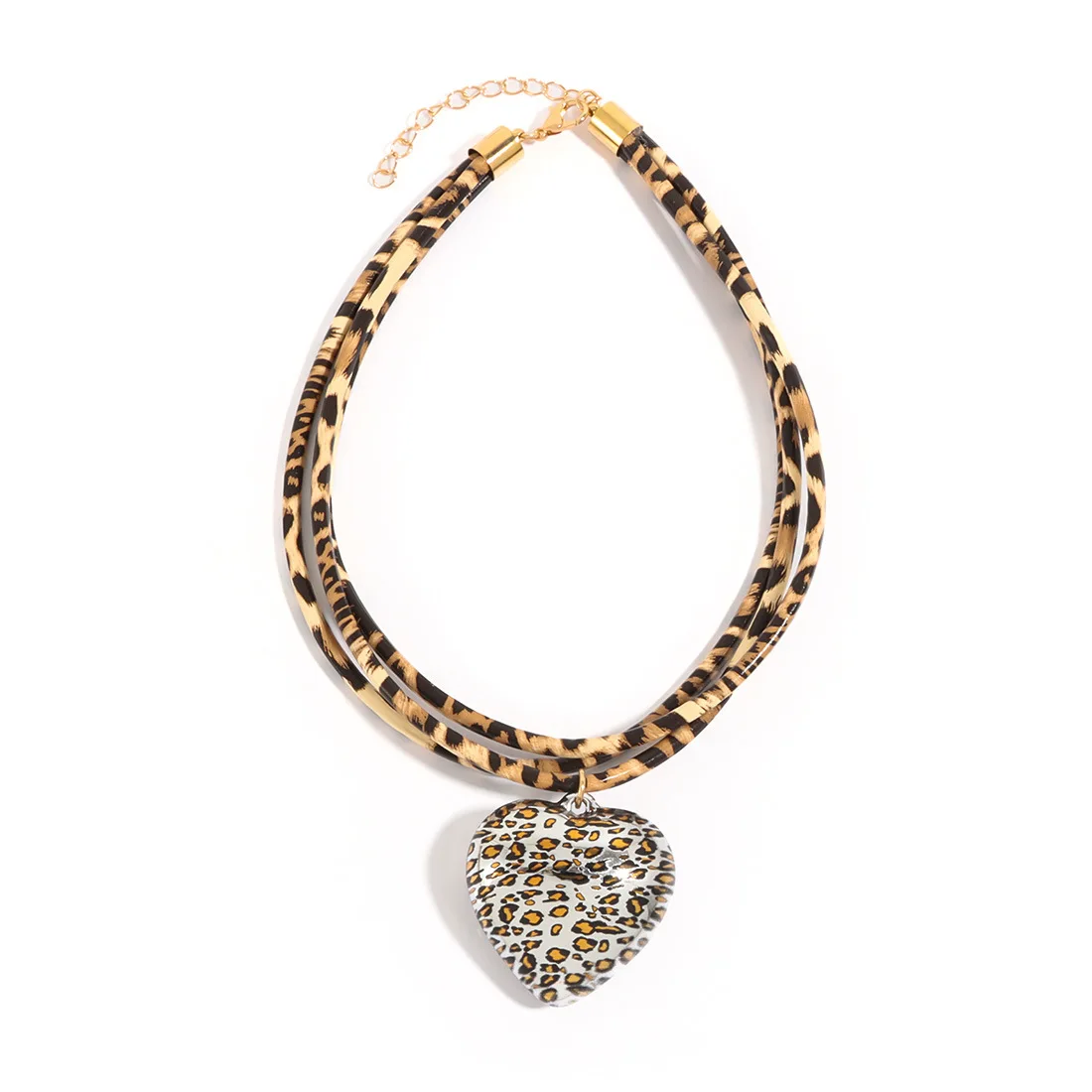 DIY accessories European and American retro multi-layer love pendant, leopard print leather personalized necklace design sense c