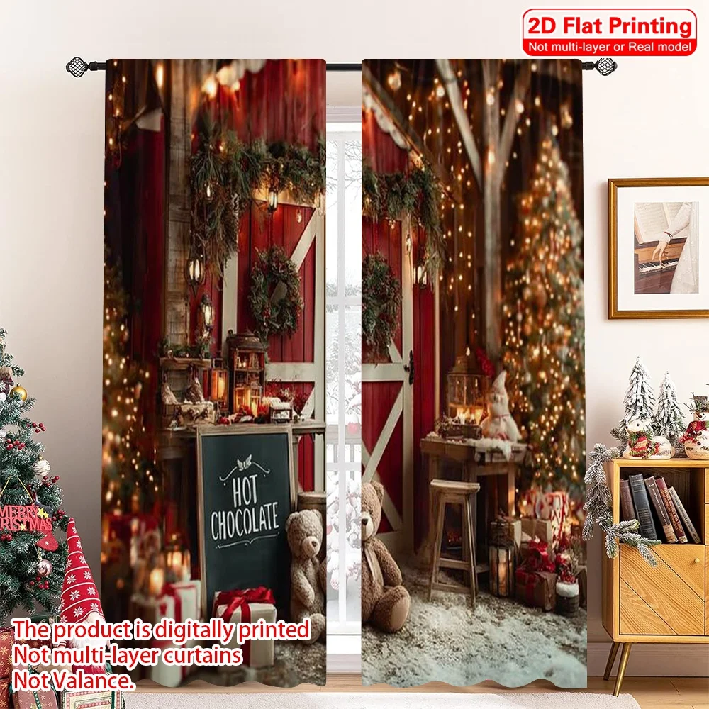 

2pcs 2D flat printing Merry Christmas Curtain Christmas Romance Versatile 100% Polyester Without Electricity Birthday Party for