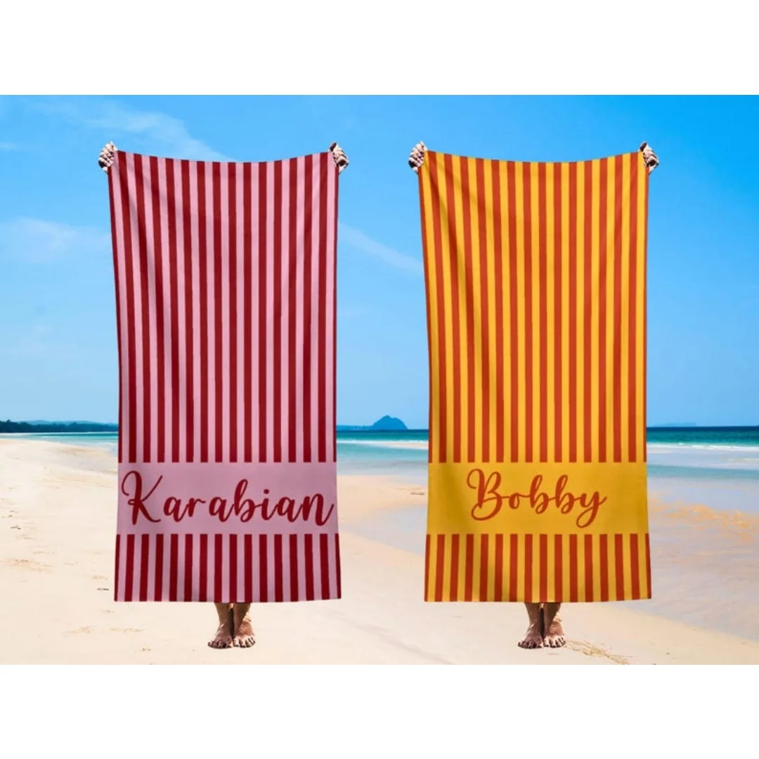 Strandtücher mit individuellem Namen, Farbe, leichtes Mikrofaser-Handtuch, Anti-Sand, schnell trocknendes Badetuch, personalisiertes Geschenk für Geburtstagsvater – Detail 5