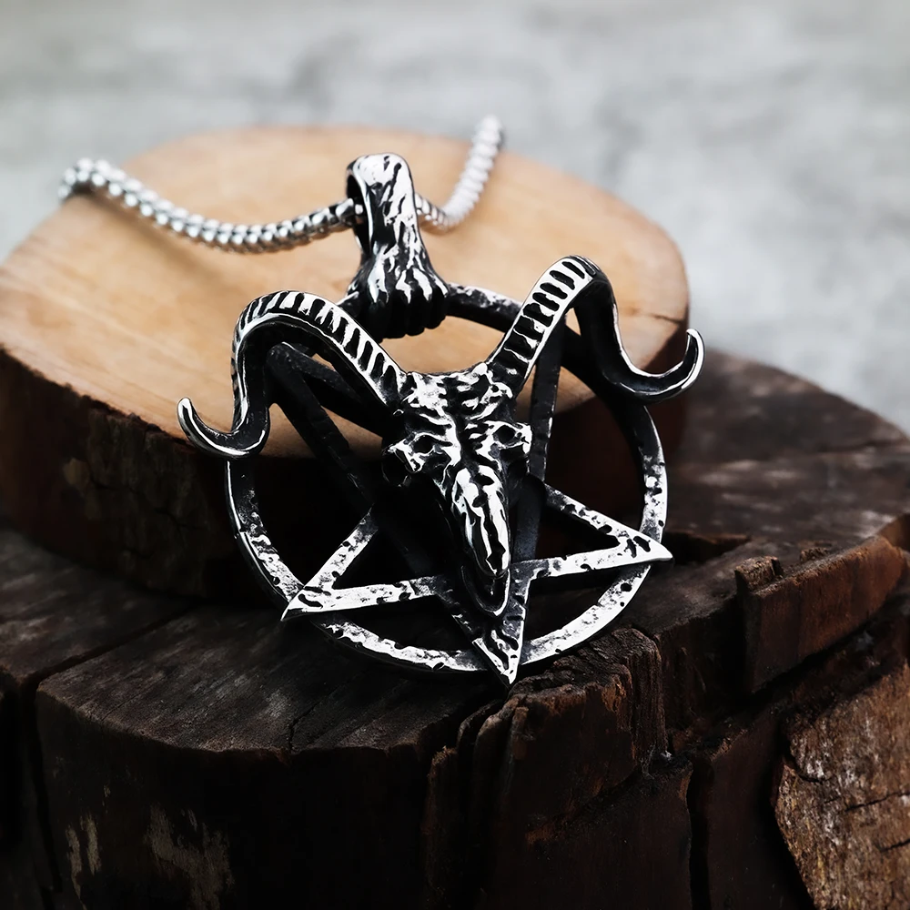 European and American Style Retro Gothic Style Devil Satan Pentagram Sheep Head Fashion Domineering Men\'s Pendant Jewelry