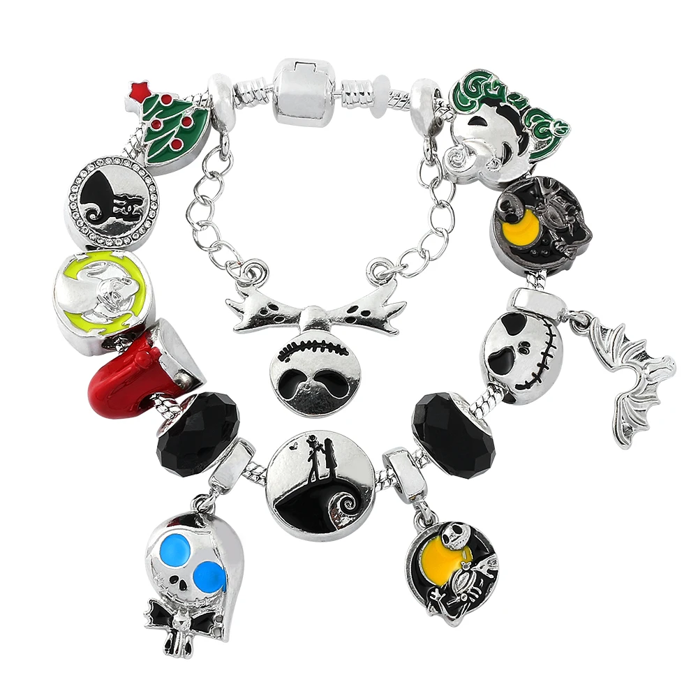 Pulsera de Navidad y Halloween con colgantes de Papá Noel, árbol de Navidad, Jack Skellington y fantasma, brazalete para mujeres y hombres, regalo.