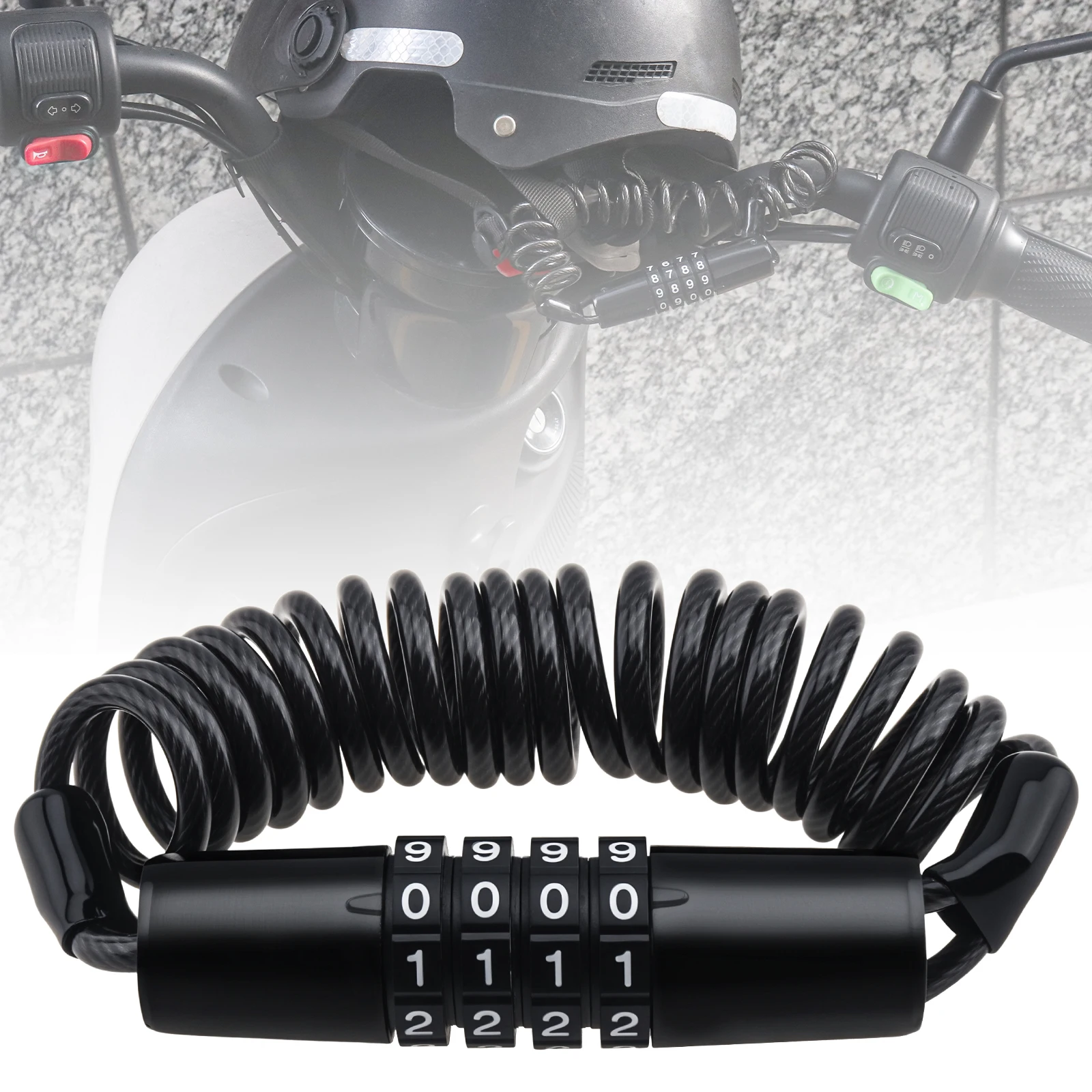 

Portable Mini Retractable 4 Digit Coded Combination Helmet Lock for Motorcycle Bicycle Stroller Scooter Steel Passcode Lock