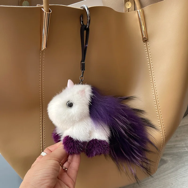 Real Mink Fur Keychain Unixom Fluffy New Bag Pendant Cute Car Key Ring Ladies Bag Charms Girl Favorte Doll