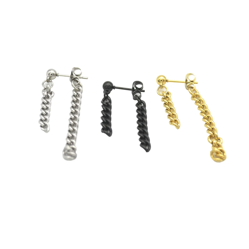 Long Chain Ear Stud Stainless Steel  Pin Earring Men Jewelry for Women Wholesale Gold Color Black