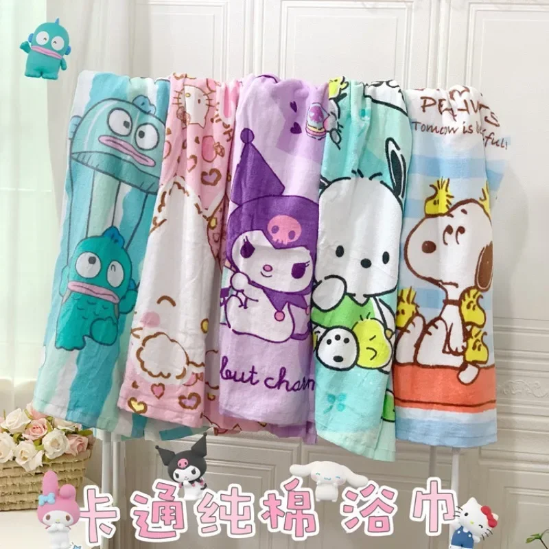 

Sweet Hello Kitty Kuromi Anime Sanrio Bath Towel Cute My Melody Absorbent Cotton Beach Towel Wrap Cover Blanket Gifts for Girls
