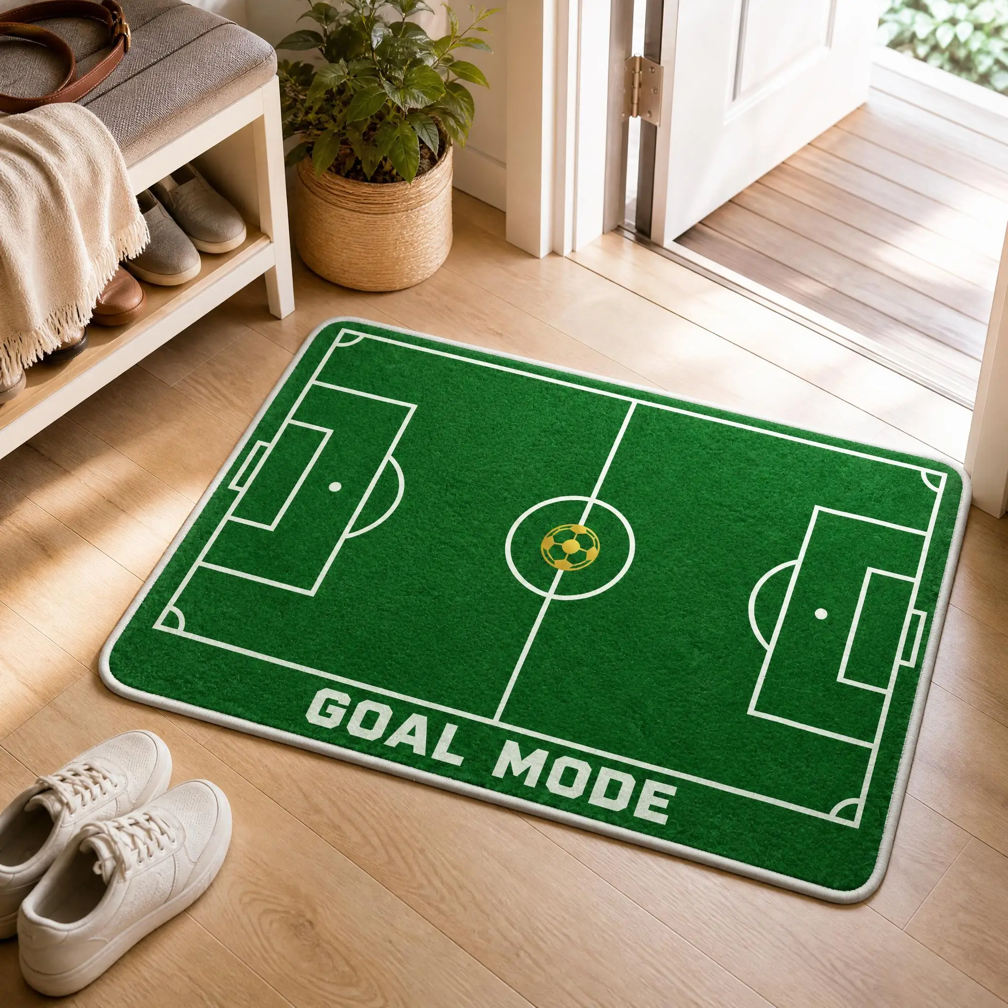 Tapis de sol antidérapant pour entrée, motif terrain de football vert, décoration sportive pour la maison