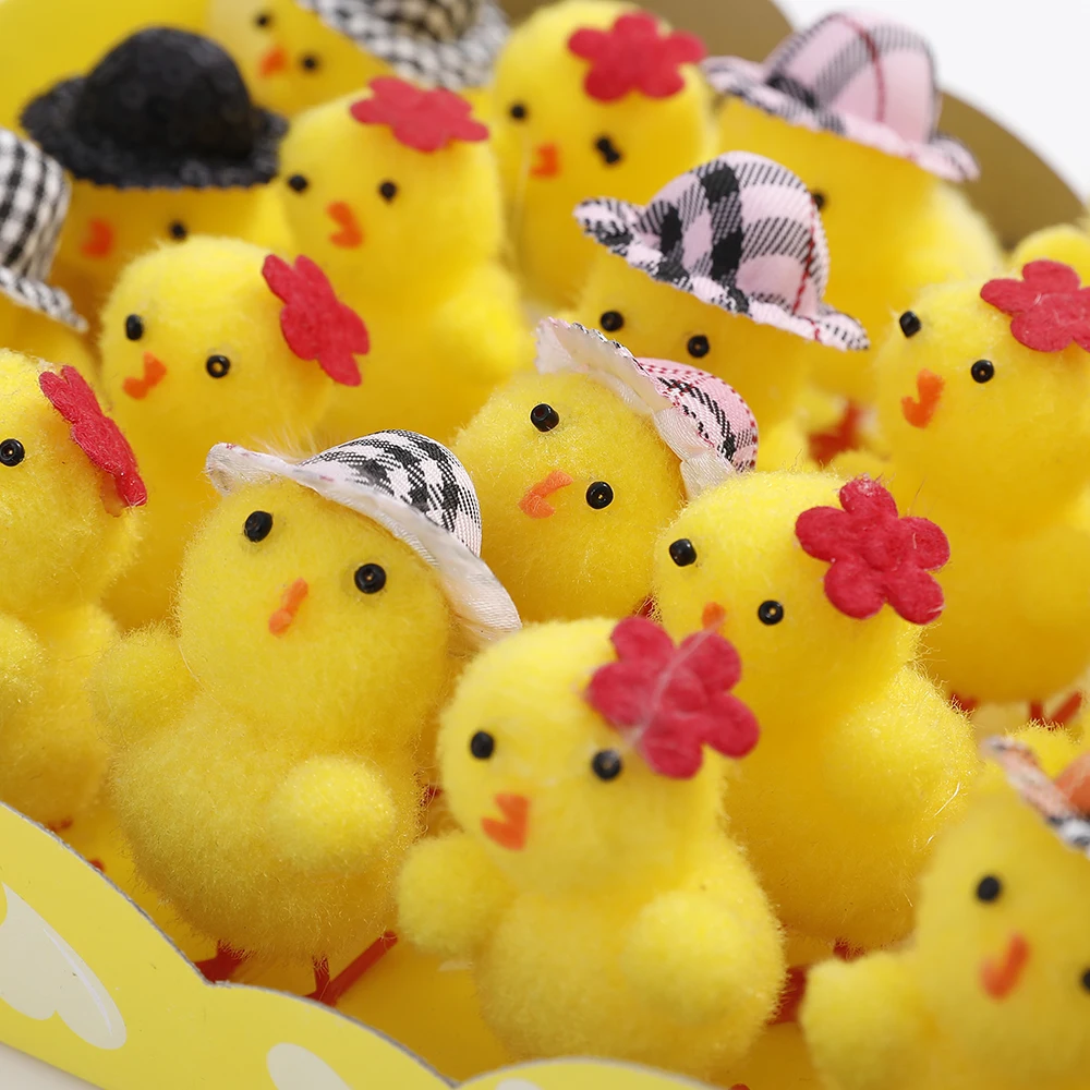 36/24/12/8pcs Mini Easter Yellow Chicks Cute Simulation Plush Crafts Spring Home Garden Ornaments Kids Toys Easter Party Gift