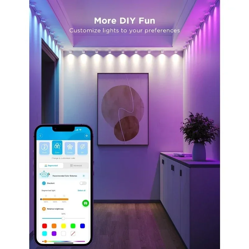 Inteligente LED String Lights para festa, String Downlights, funciona com Alexa, Wi-Fi, mudança de cor, luz de parede interior, luminária