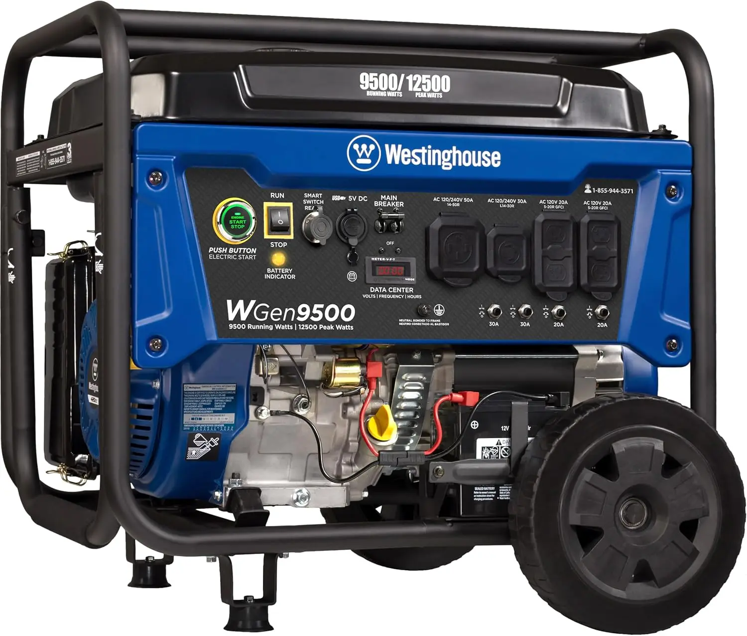 

12500 Peak Watt Home Backup Portable Generator, Remote Electric Start with Auto Choke, Transfer Switch Ready 30A & 50A Outlets