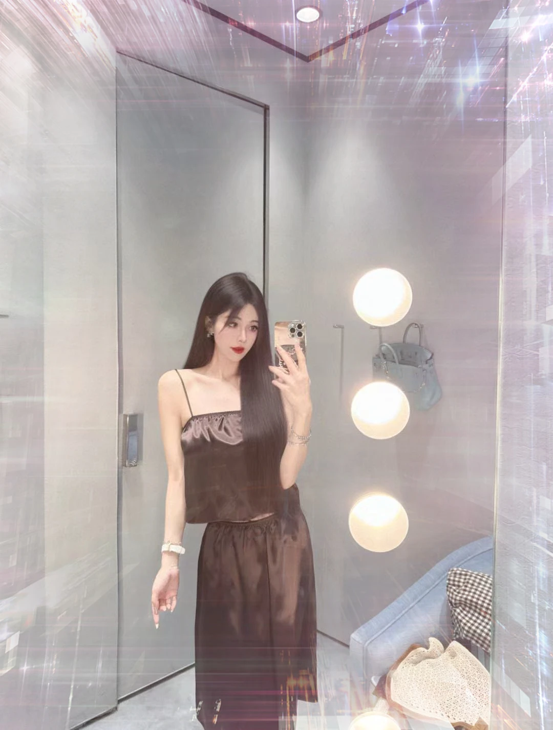 

Women's Patchwork Short Camisole Tank Top and Half Skirt Set - Sophisticated Lace Trim Acetate 2 Piece Outfit