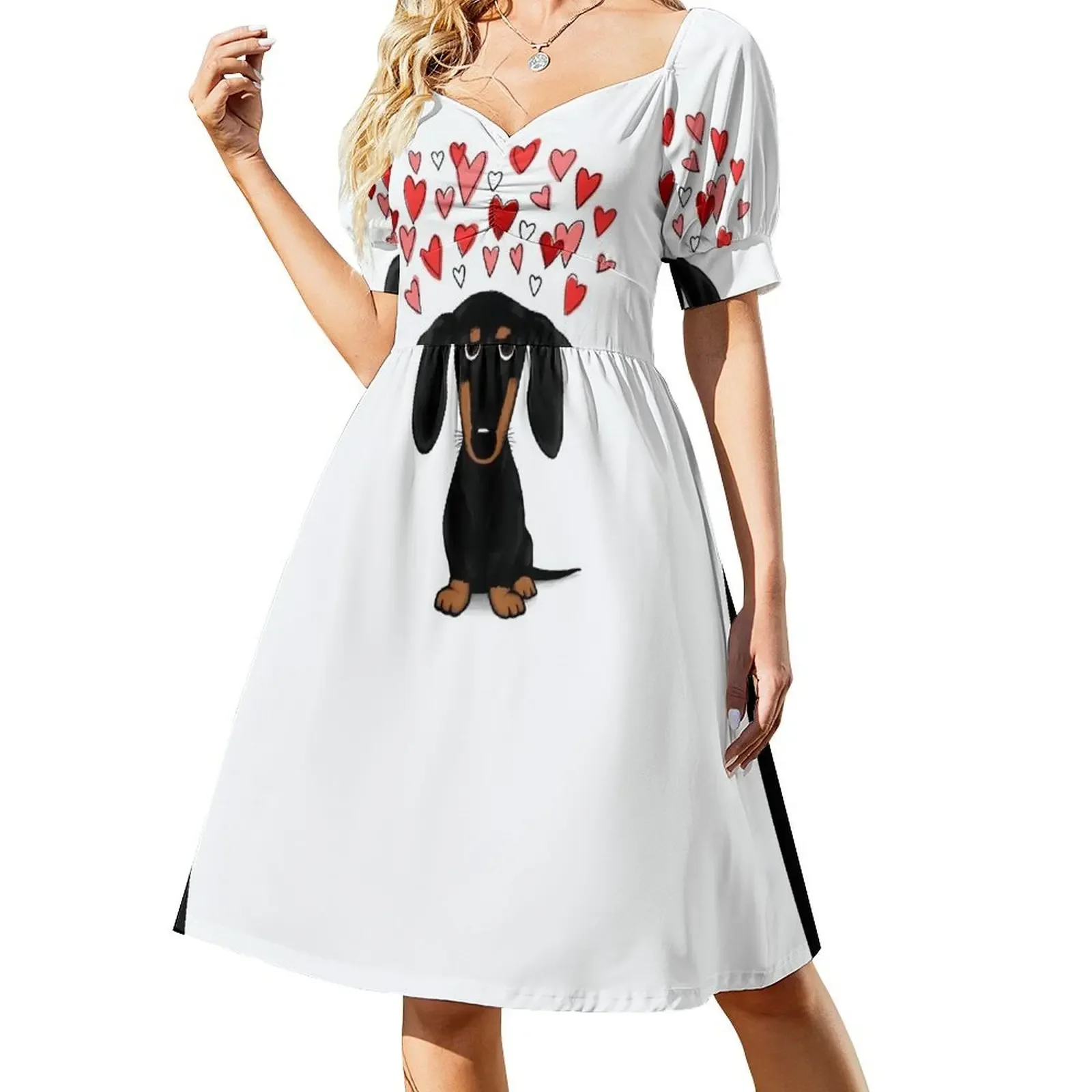 

Dachshund with Valentine Hearts Cute Black and Tan Wiener Dog Sleeveless Dress dresses for woman 2025 prom dress 2025 Dress