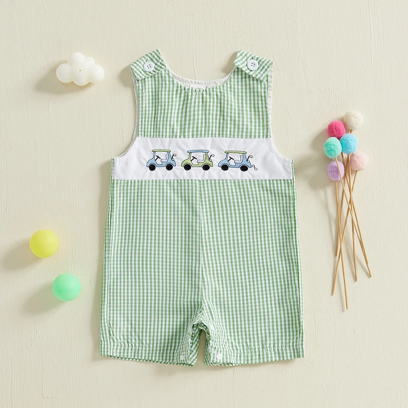 Pudcoco Baby Boy Romper Fashion Sleeveless Round Neck Golf Cart Embroidery Jumpsuit Newborn Playsuit 0-24M