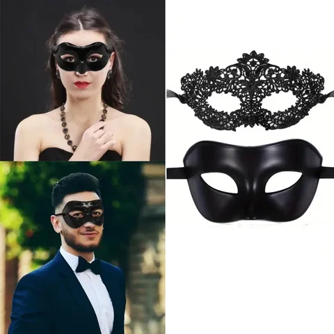 Men Women Masquerade Prom Sexy Black Eye Masks Couple Venetian Cosplay Props Halloween Carnival Party Headdress Half Face Masks