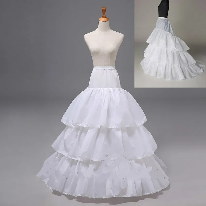 Tulle ตาข่าย Full Crinoline Petticoats สำหรับงานแต่งงานชุด3 Hoop 3ชั้นรถไฟ Petticoats งานแต่งงานกระโปรง