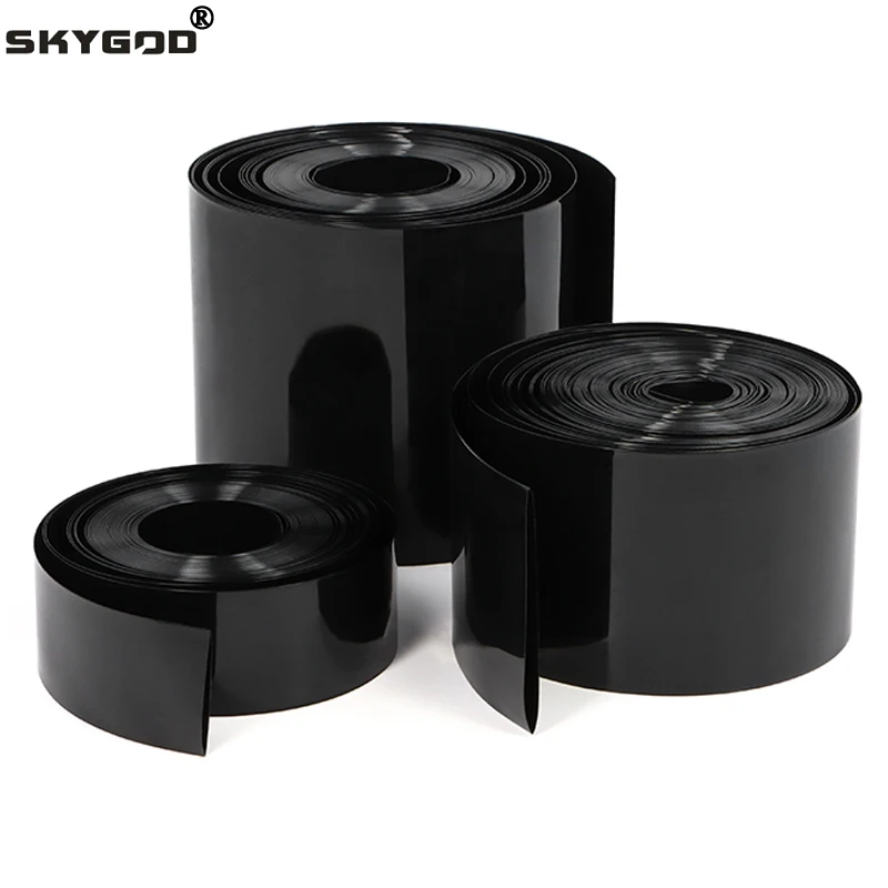 1~20m 18650 PVC Heat Shrink Tube Lipo Battery Pack Case Black Width 7~155mm Cable Sleeve Lithium Insulated Film Wrap Protection