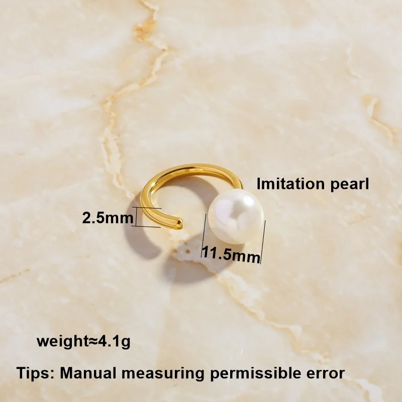 SOMMAR Fashion Design 18KGP Gold plated size 6 7 8 female female ring Big Pearl Open Ring men ring Women jewelry