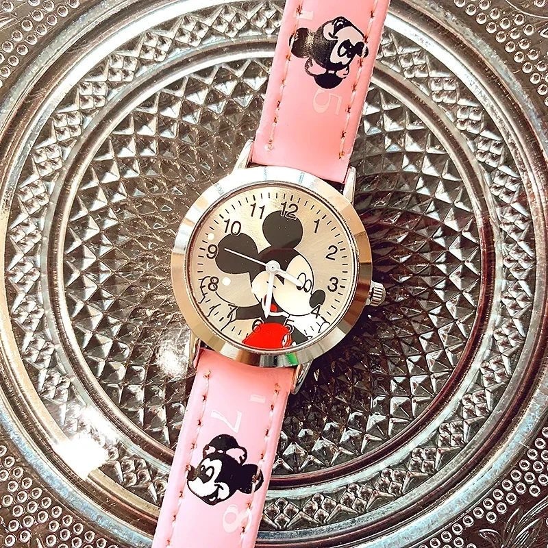 New Cartoon Mickey Kids Watch Fashion PU Watch Strap Student Quartz Watches for Boy Girls Waterproof Children Wristwatch Clock