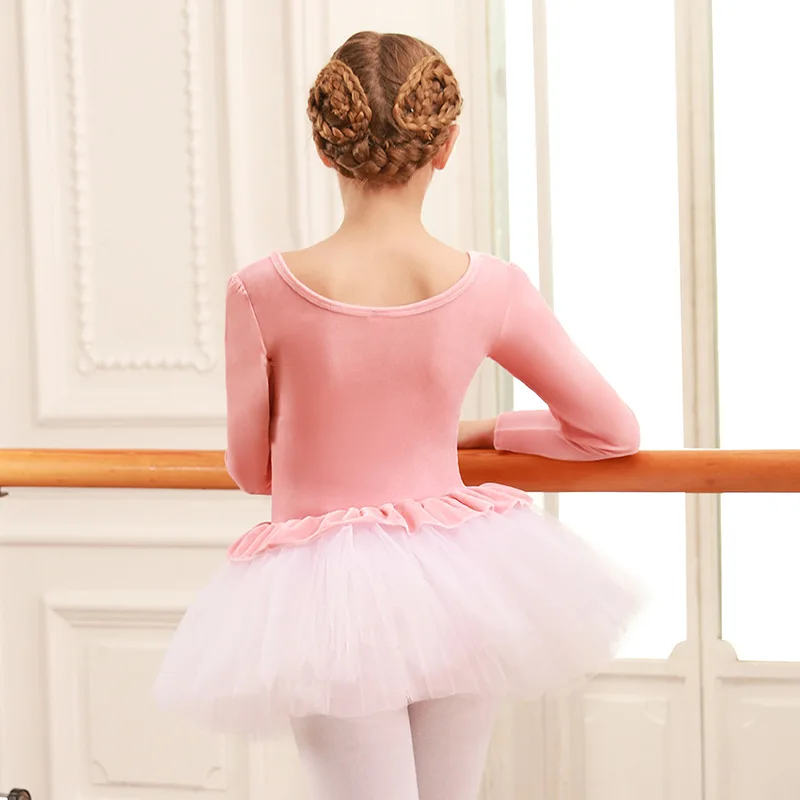 Girls elegant lace dance dress tulle tutu Fall/Winter warm plush long sleeve tutu tutu Children's tights