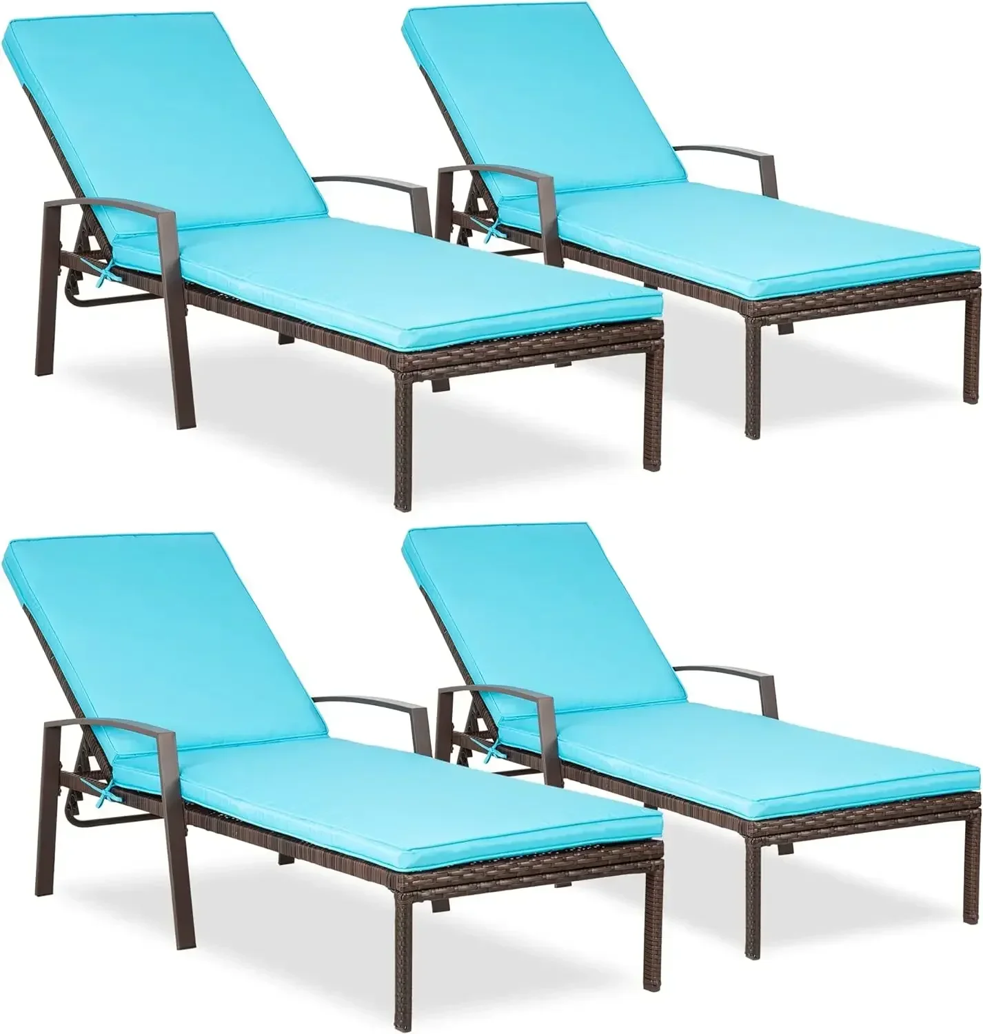 

Pamapic 4 Pieces Patio Lounge Chair Set, Patio Chaise Lounges with Thickened Cushion, PE Rattan Steel Frame Pool Lounge Chair Se