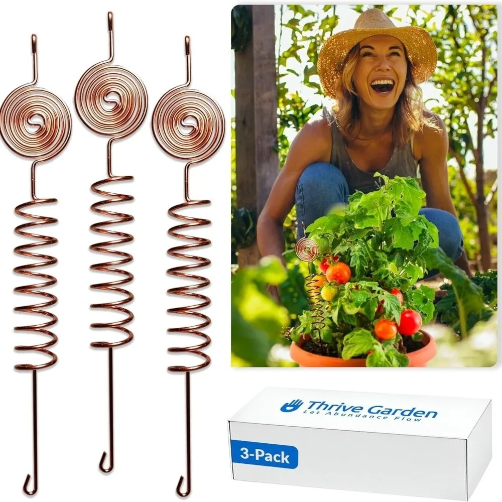 3pcs Growing Plant Growth Electroculture Plant Stakes Orgone Energy Plant Support Stakes Copper Wire Coil Stakes Indoor Outdoor