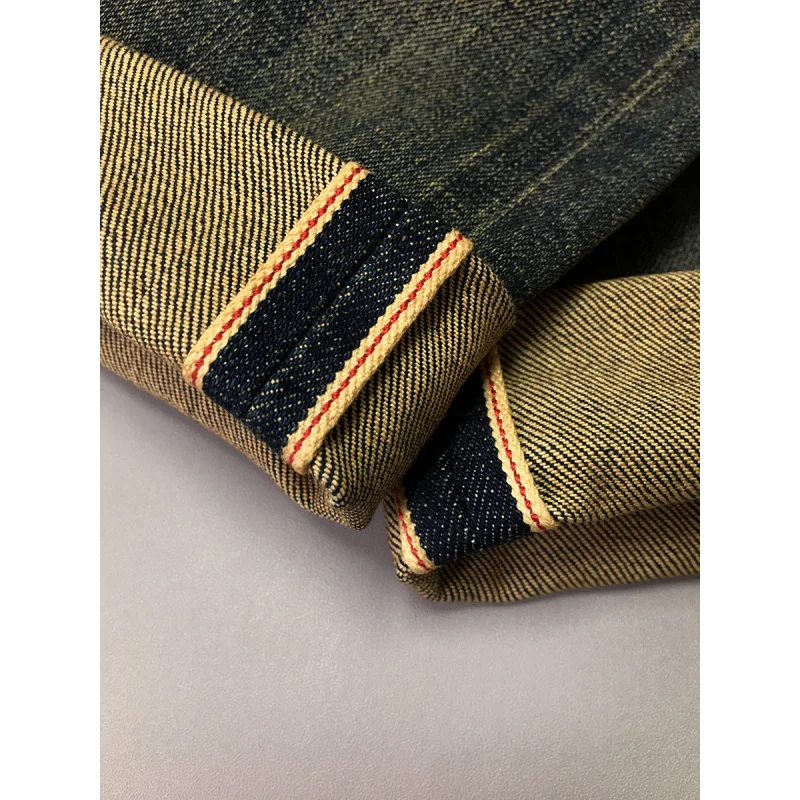 ストリートファッションヘビーウェイトレトロジーンズメンズトレンドダメージウォッシュデニムスリムフィットスモールレッグパンツ