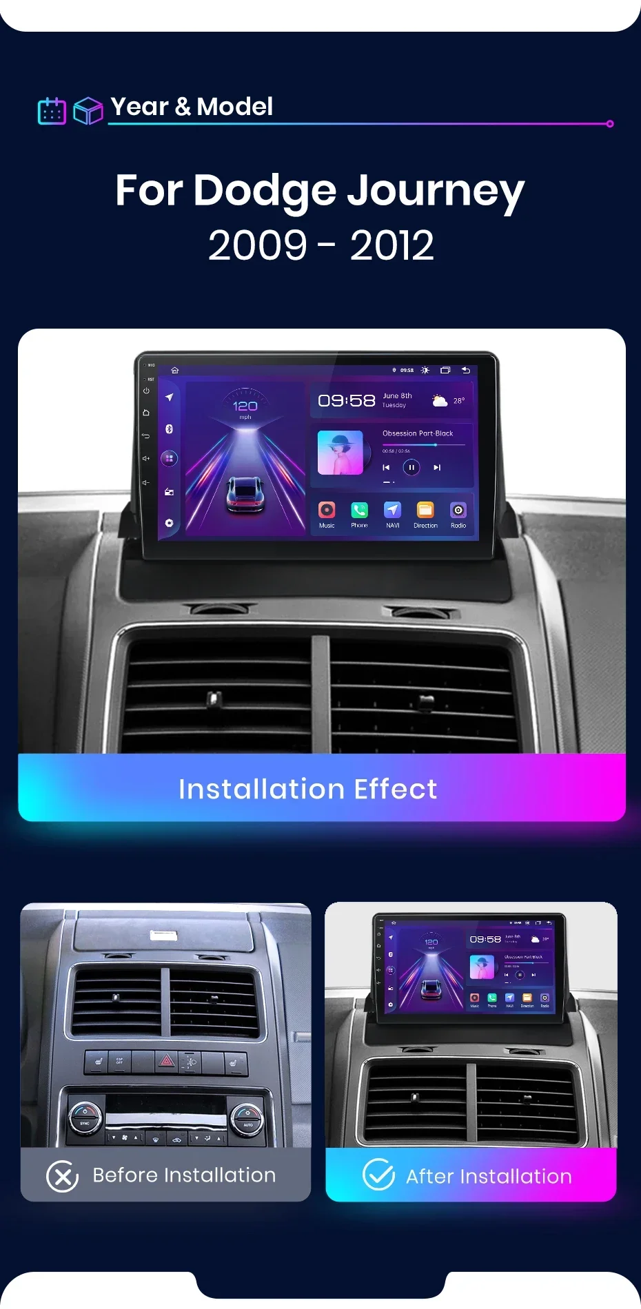 Junsun drahtloses Carplay Android Autoradio für Dodge Journey 2012-Auto intelligente Systeme rds bt dsp 2 din Autoradio – Detail 3