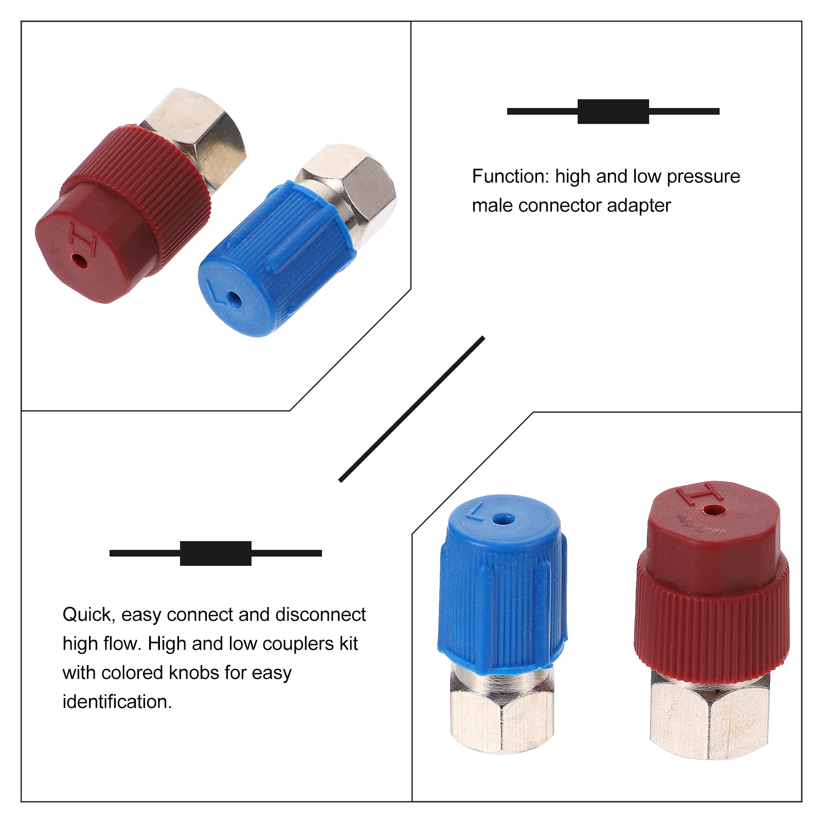 

2 Pcs Car Air Conditioning Adapters Quick Coupler Red Blue Knob High Low Pressure Manifold Hose Fitting Port Adjustable Function
