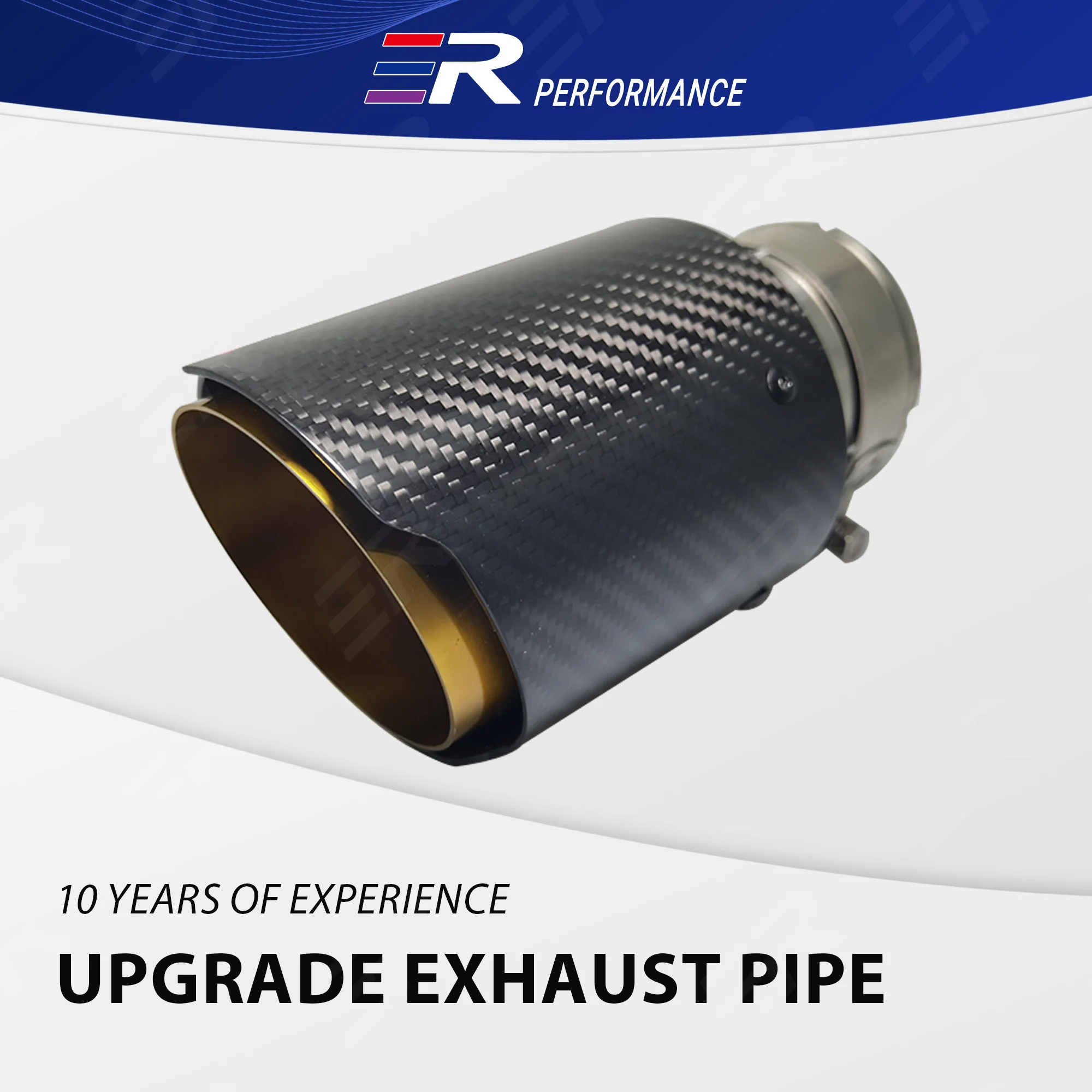 1PCS ER Gold Stainless+Real Carbon Fiber Exhaust Tips Muffler pipe Decoration Car accessories for Universal auto end pipe modify