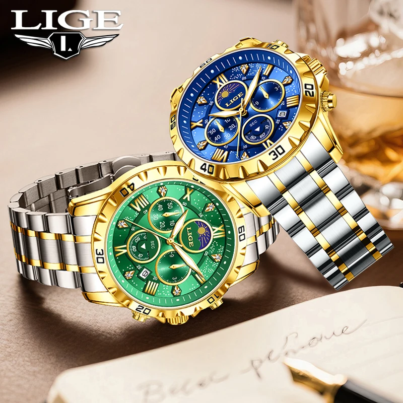 

Мужские наручные часы LIGE: люксовые, модные, многофункциональные, кварцевые, водонепроницаемые до 30 м, светящиеся, Reloj Hombre 2026