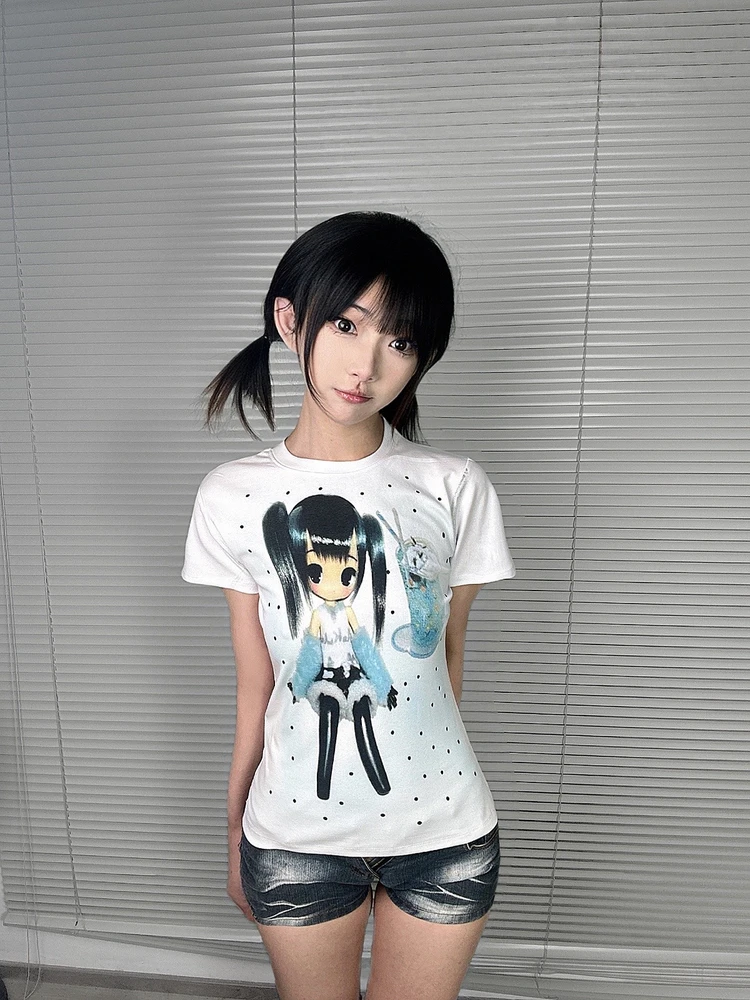 미적 의류 그래픽 T 셔츠 여성용 그런지 의류 베이비 티셔츠 Y2k 탑 여성용 티셔츠 Kpop 90s 빈티지 의류 고딕