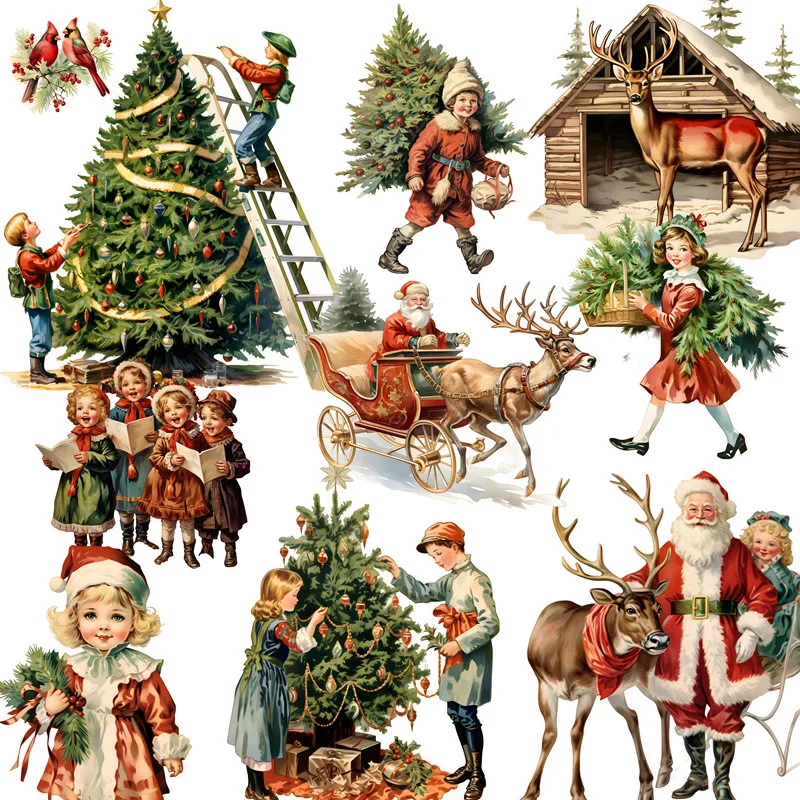 20Pcs/Pack Vintage Christmas Sticker DIY Craft Scrapbooking Album Junk Journal Decorative Stickers