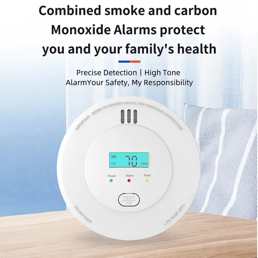 2in1 Composite Carbon Monoxide Sensor, Independent Fire Protection Smoke Alarm for Home Safety 2.