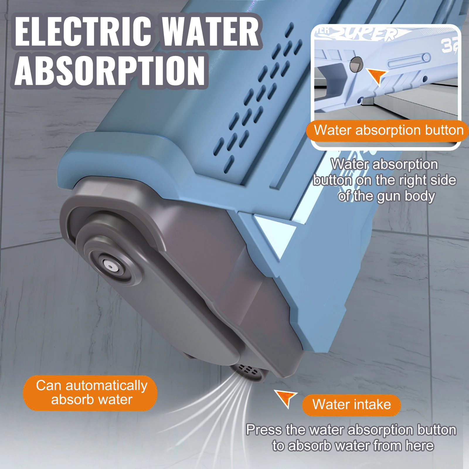 Pistola de agua eléctrica de succión automática para niños, pistola de juguete de pulverización de agua automática de alta presión, lanzamiento continuo, energía fuerte