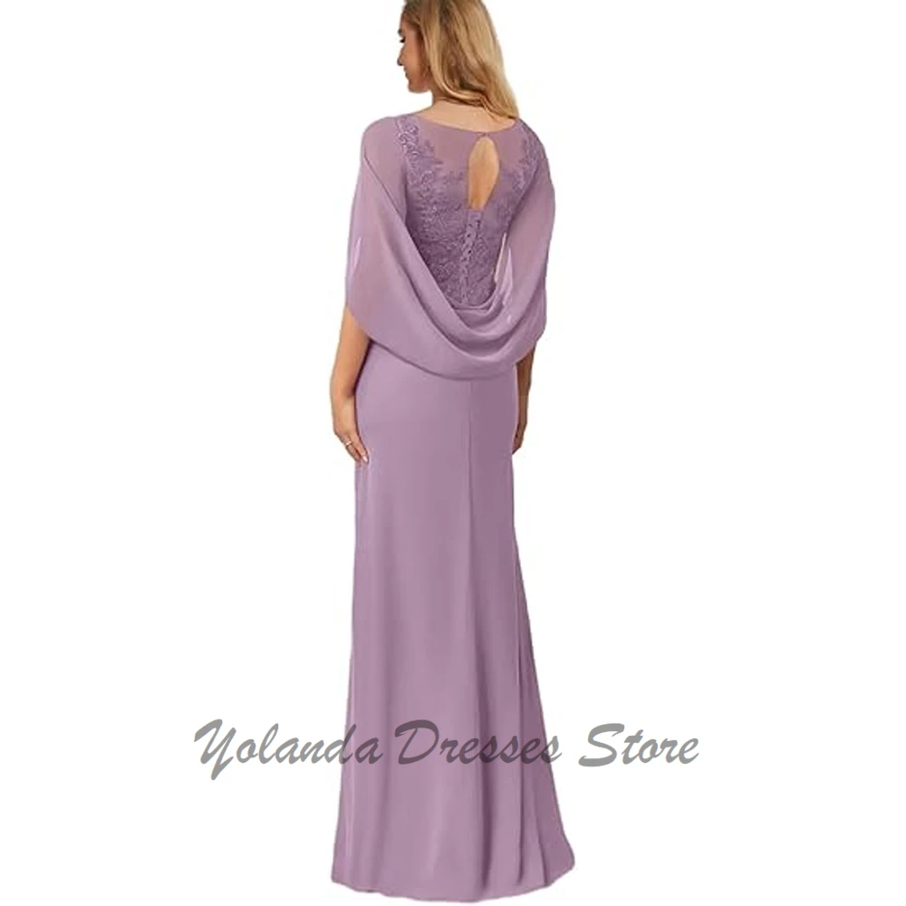 Personalizado chiffon longo mãe da noiva vestidos com capa para casamento rendas apliques vestido formal sereia vestido de noite 2025