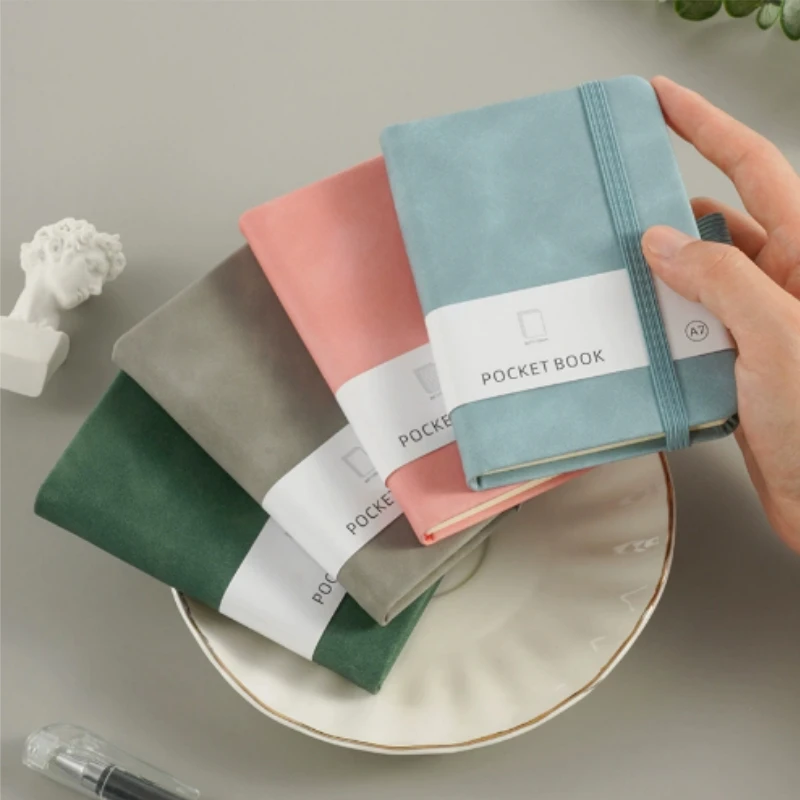 A7 Pocket Notebook with Soft Leather Texture, Simple Small-Sized Memo Pad, On-the-Go Sketchbook with Elastic Band