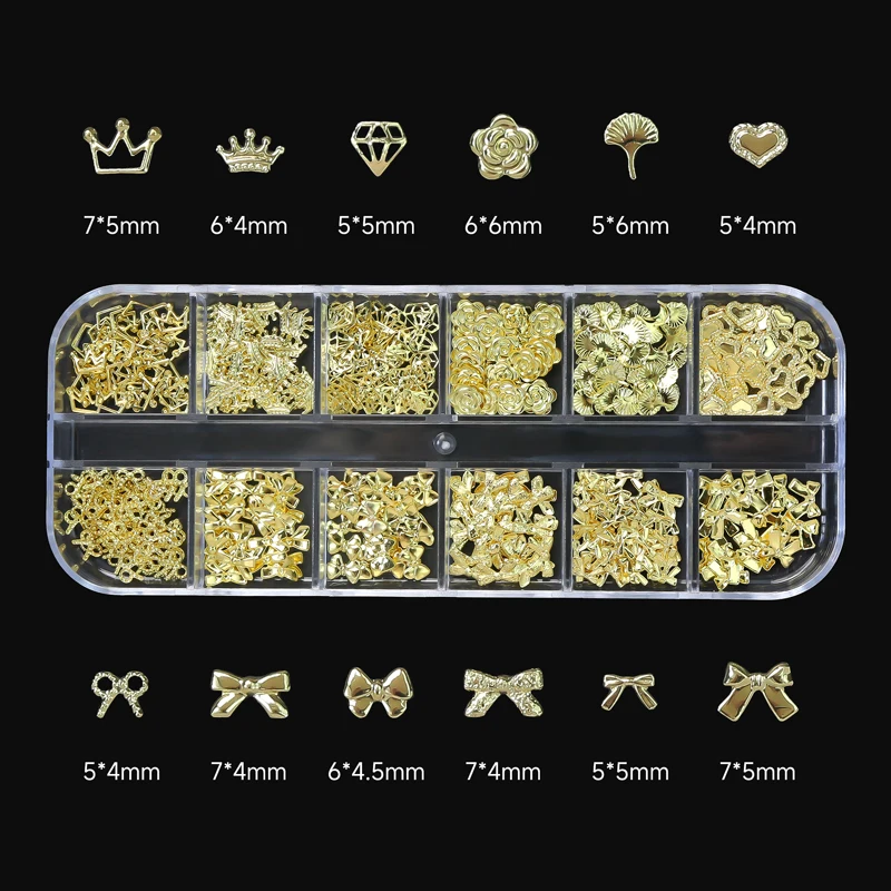 12Grid 3D Gold Ozean Nieten Nagel Charms Gemischte Seepferdchen/Seestern/Muschel Perle/Mini Kaviar Perlen/Strass Nagel Schmuck Dekoration