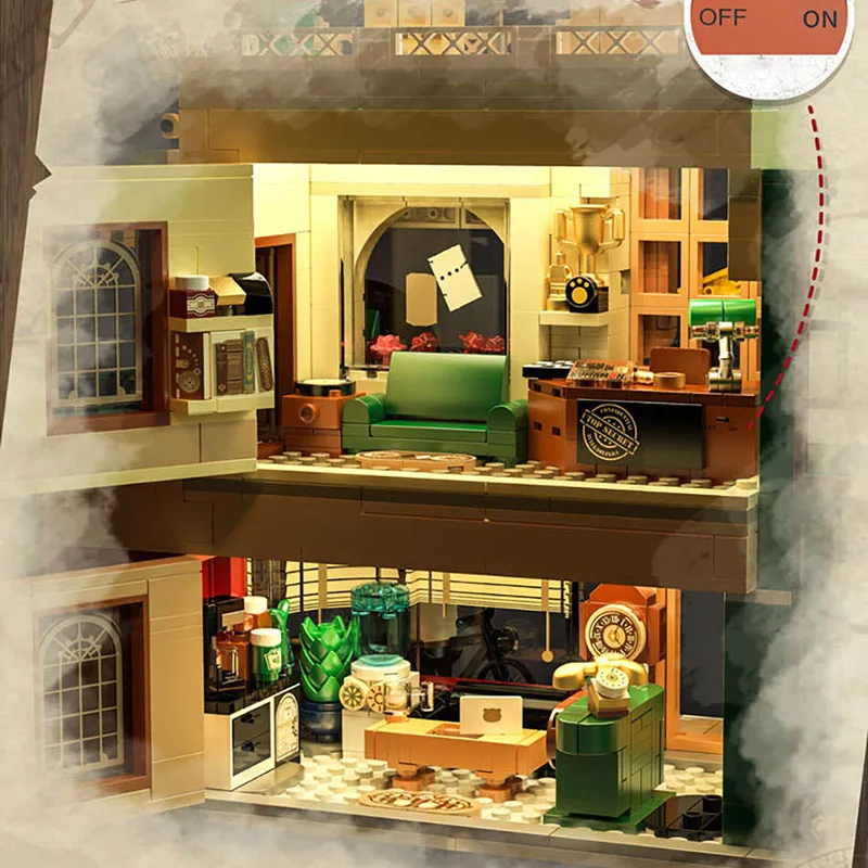 MOC-décennie s de construction d'agence de dessin animé pour enfants, poignées d'ours, briques d'architecture de vue sur la rue de la ville, jouets de bricolage, cadeaux pour enfants, nouveau, 2024, 1286 pièces